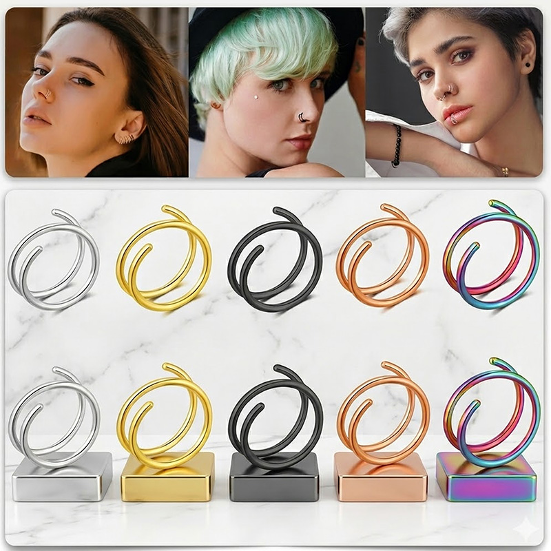 Body Jewelry Hoops - 1PC Stainless Steel 316 Double Spiral