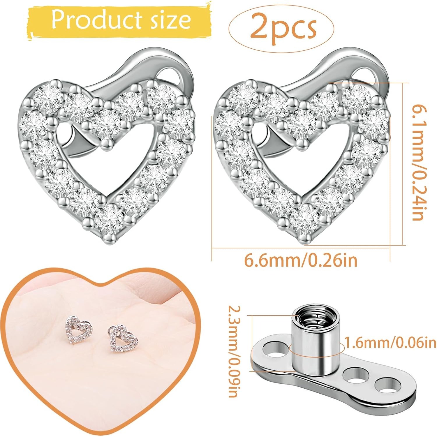 2 PCS 14G Cubic Zirconia Derma - Dermal Anchor Top recension och pris