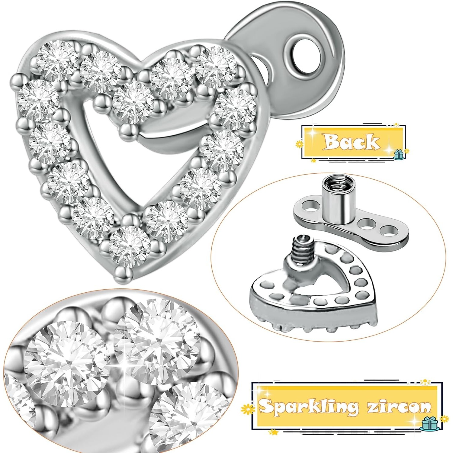 2 PCS 14G Cubic Zirconia Derma - Dermal Anchor Top recension och pris