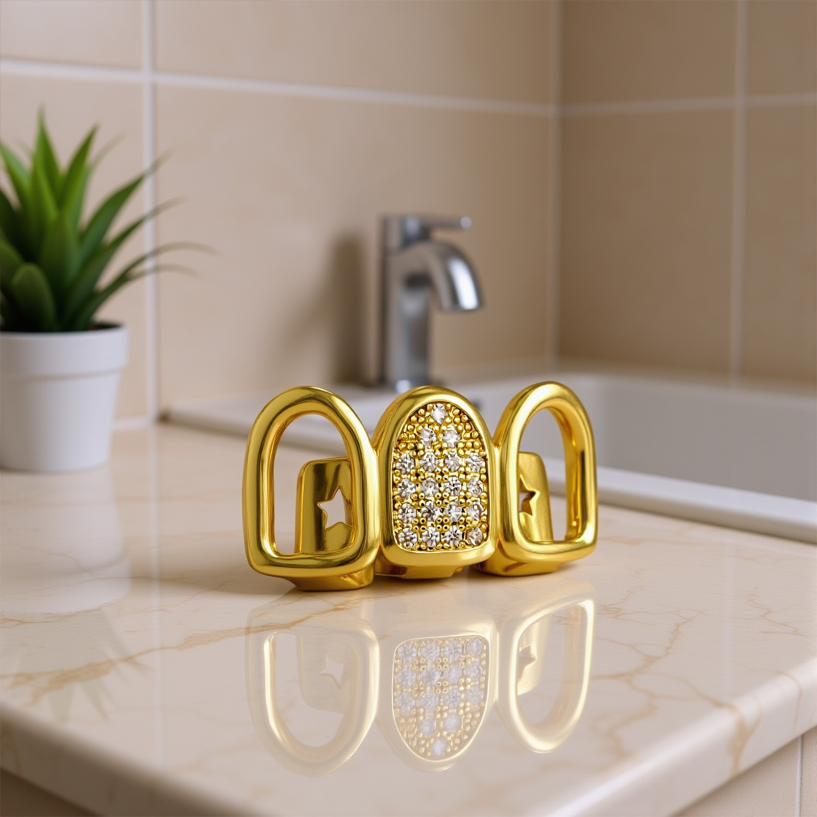 Rhinestone Teeth Cover Gold Pl - Body Jewelry Piercing recension och pris