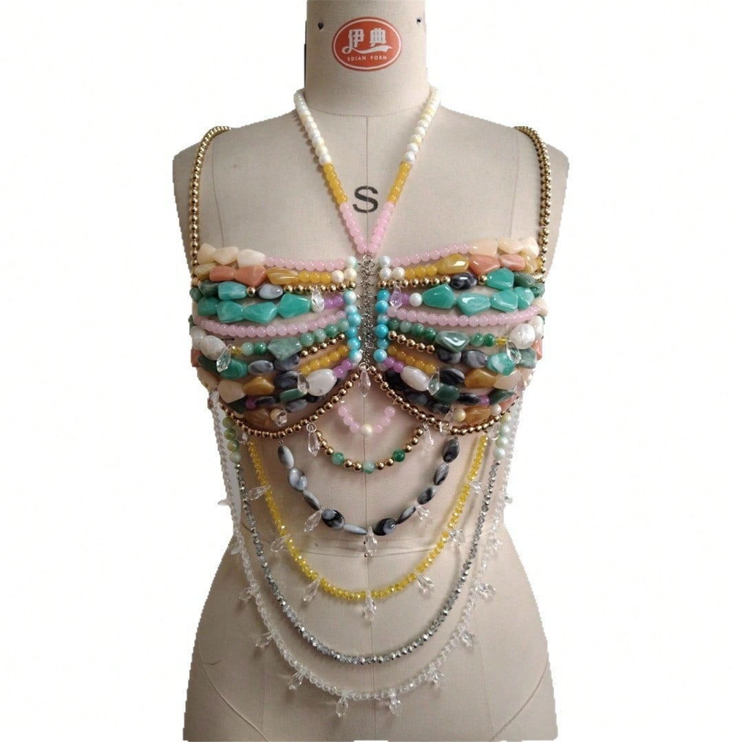 GLOSSMOON Handmade Beaded Vest - Body Jewelry Vest recension och pris